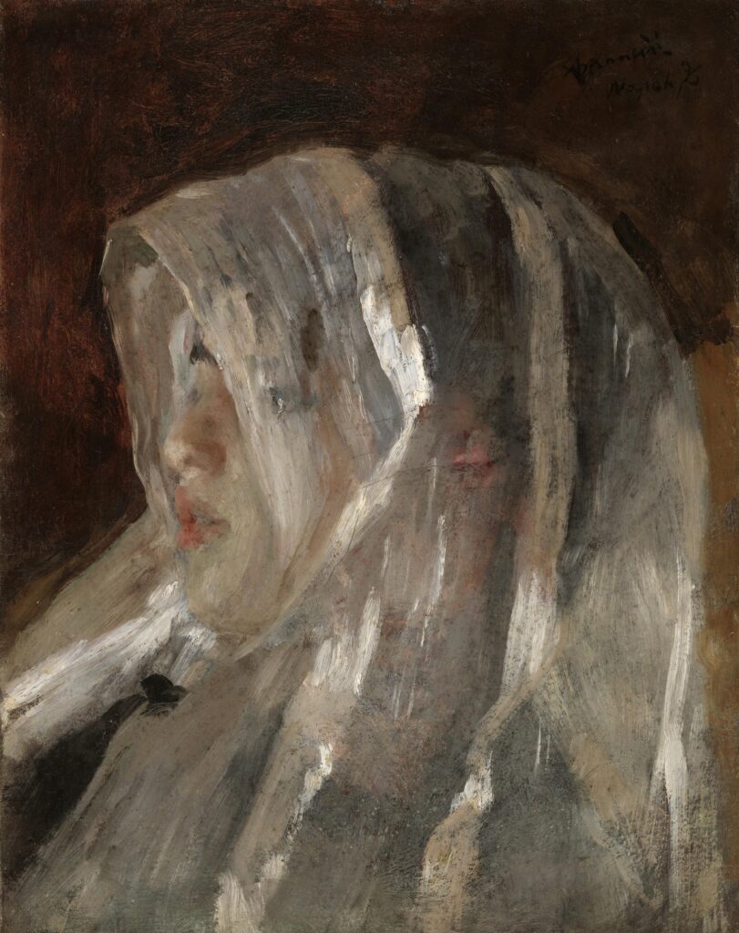 Girl with a White Veil (1876) - Antonio Mancini Tablo