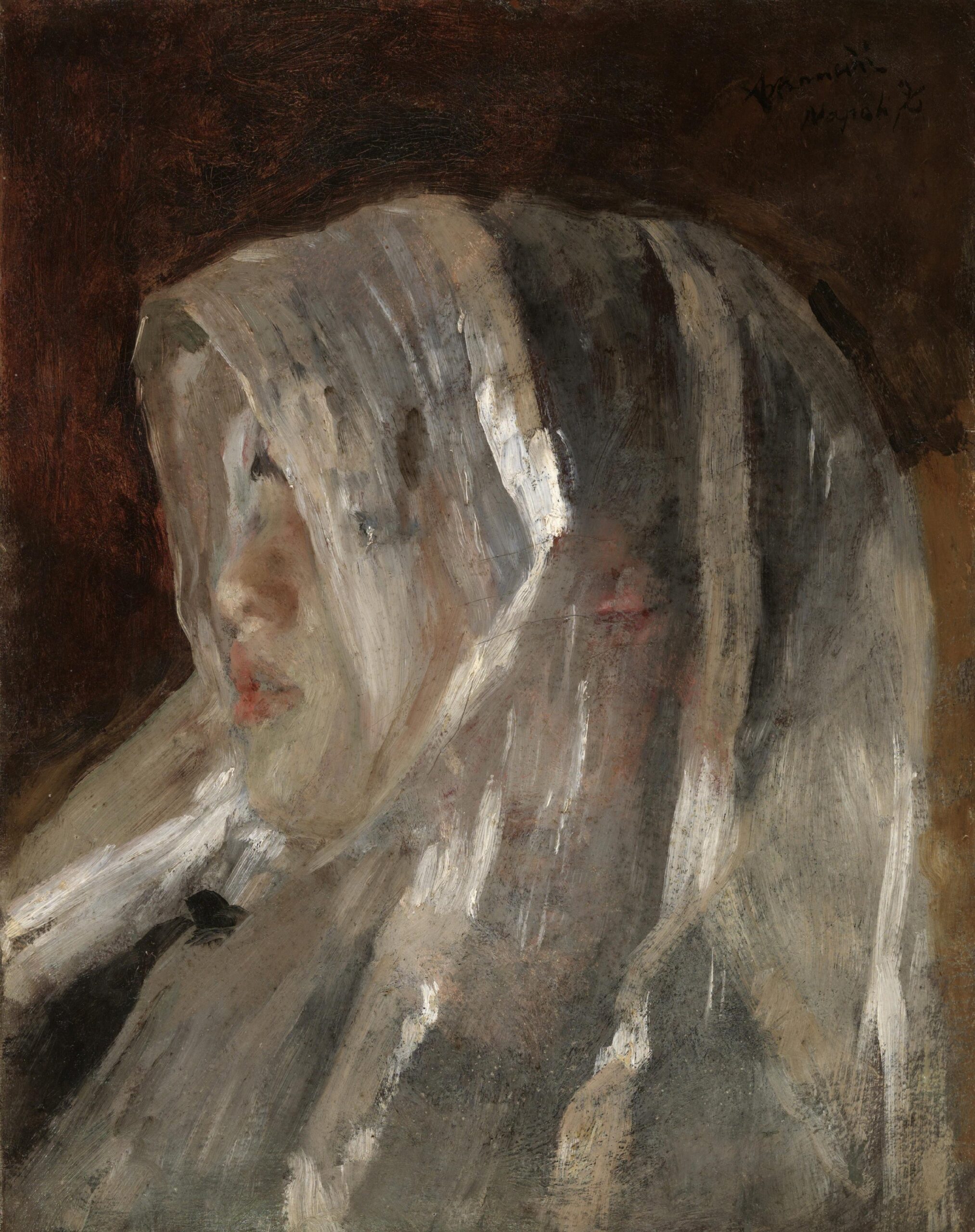 Girl with a White Veil (1876) - Antonio Mancini Tablo