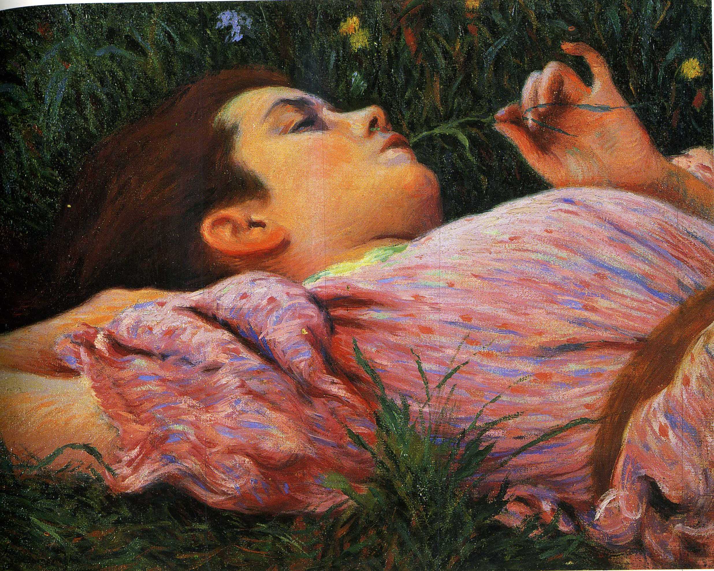 Girl with flowers (1884) - Federico Zandomeneghi Tablo