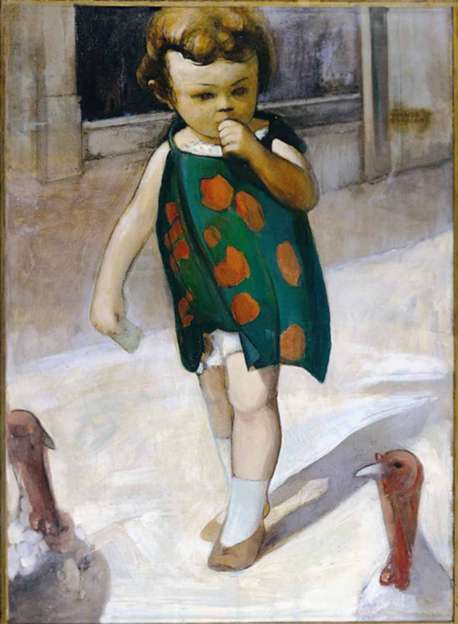 Girl with turkeys - Theophrastos Triantafyllidis Tablo