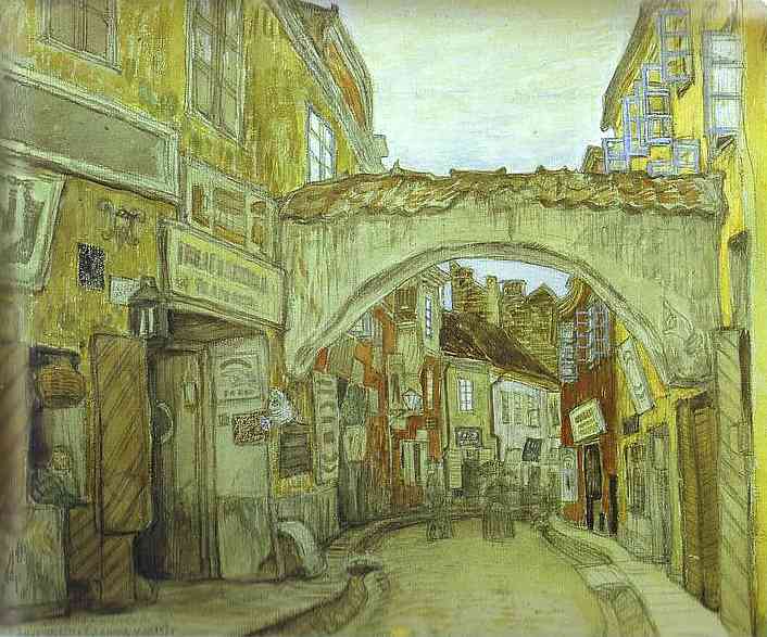 Glassmakers street in Vilno (1906) - Mstislav Dobuzhinsky Tablo