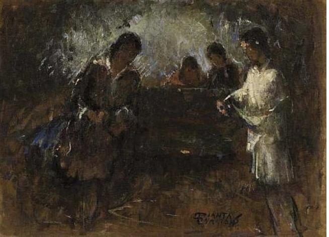 Governess in the park - Theophrastos Triantafyllidis Tablo