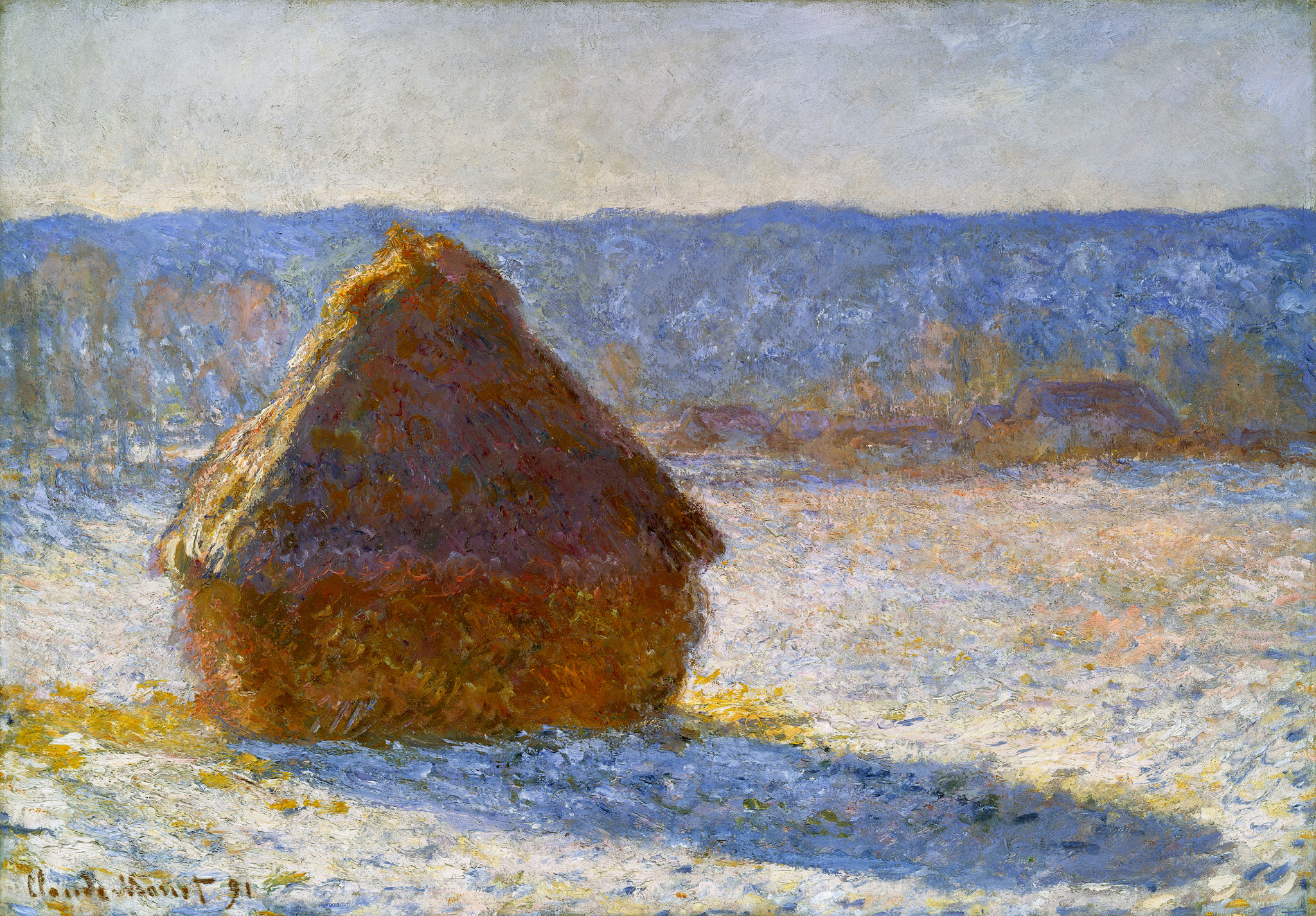 Grainstack, Snow Effect, Morning (1891) - Claude Monet Tablo