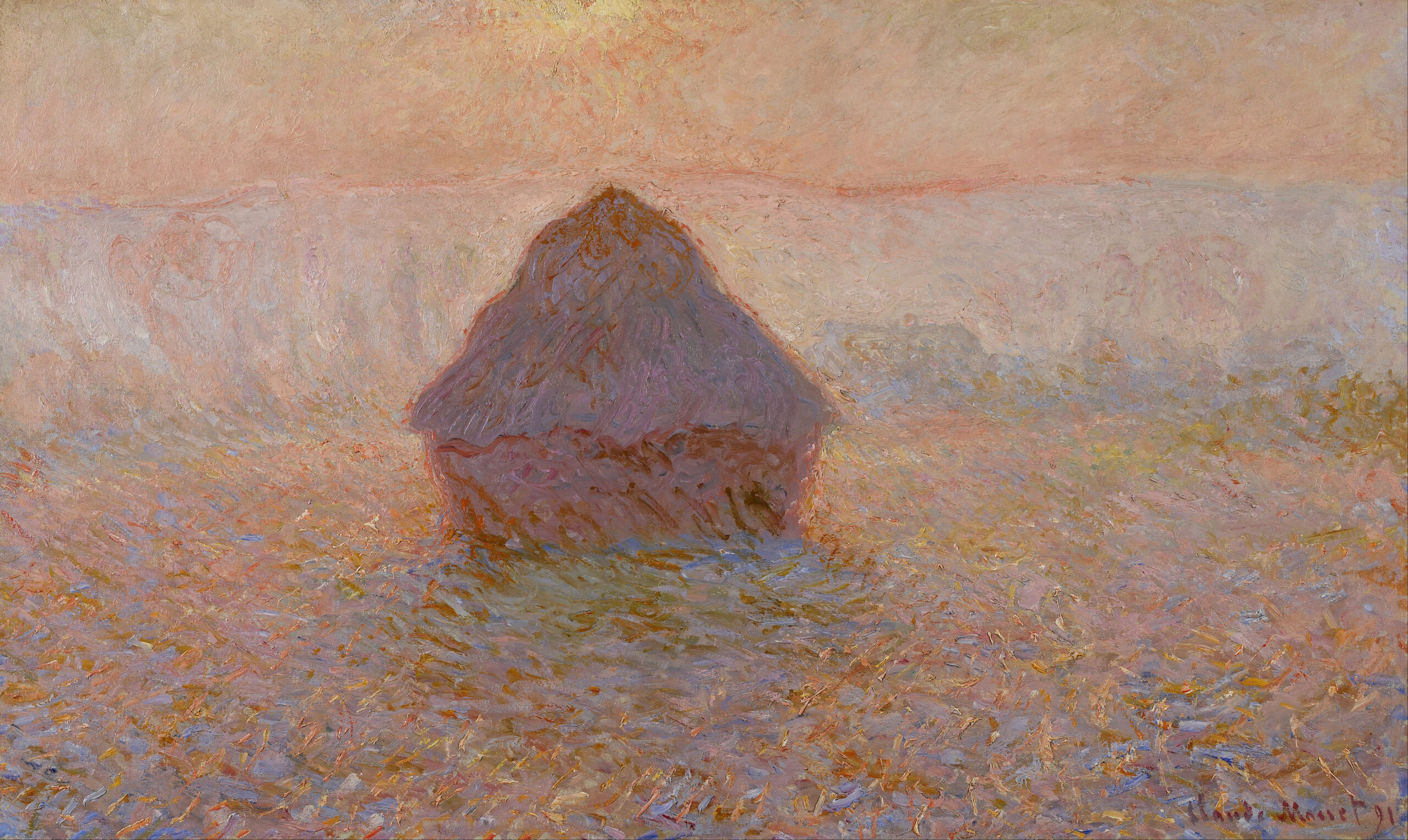 Grainstack, Sun in the Mist (1891) - Claude Monet Tablo
