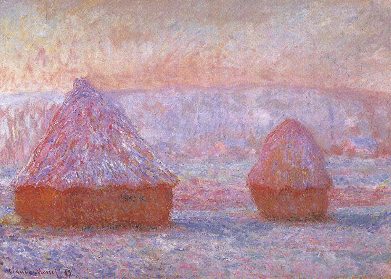 Grainstacks at Giverny, Morning Effect (1889) - Claude Monet Tablo