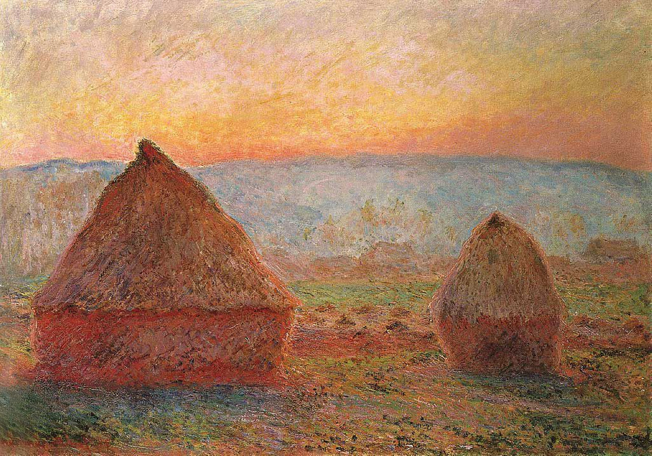 Grainstacks at Giverny, Sunset (1888) - Claude Monet Tablo