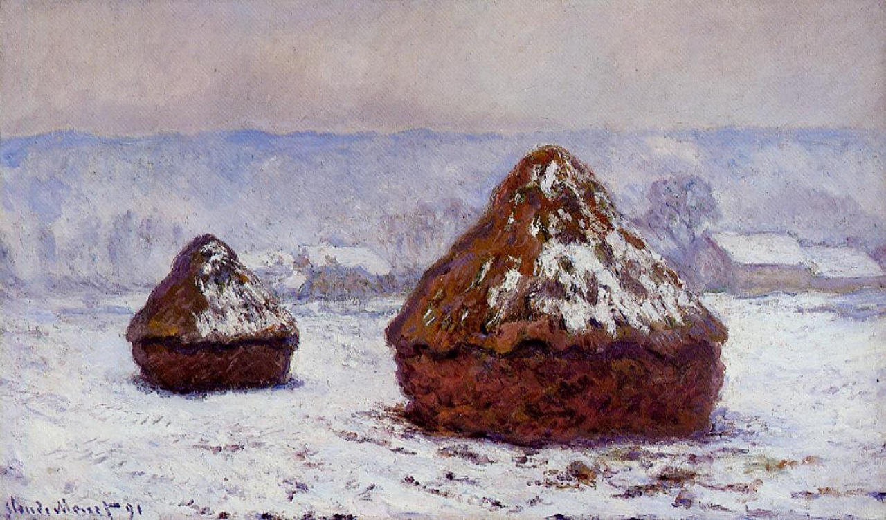 Grainstacks, Snow Effect (1890) - Claude Monet Tablo