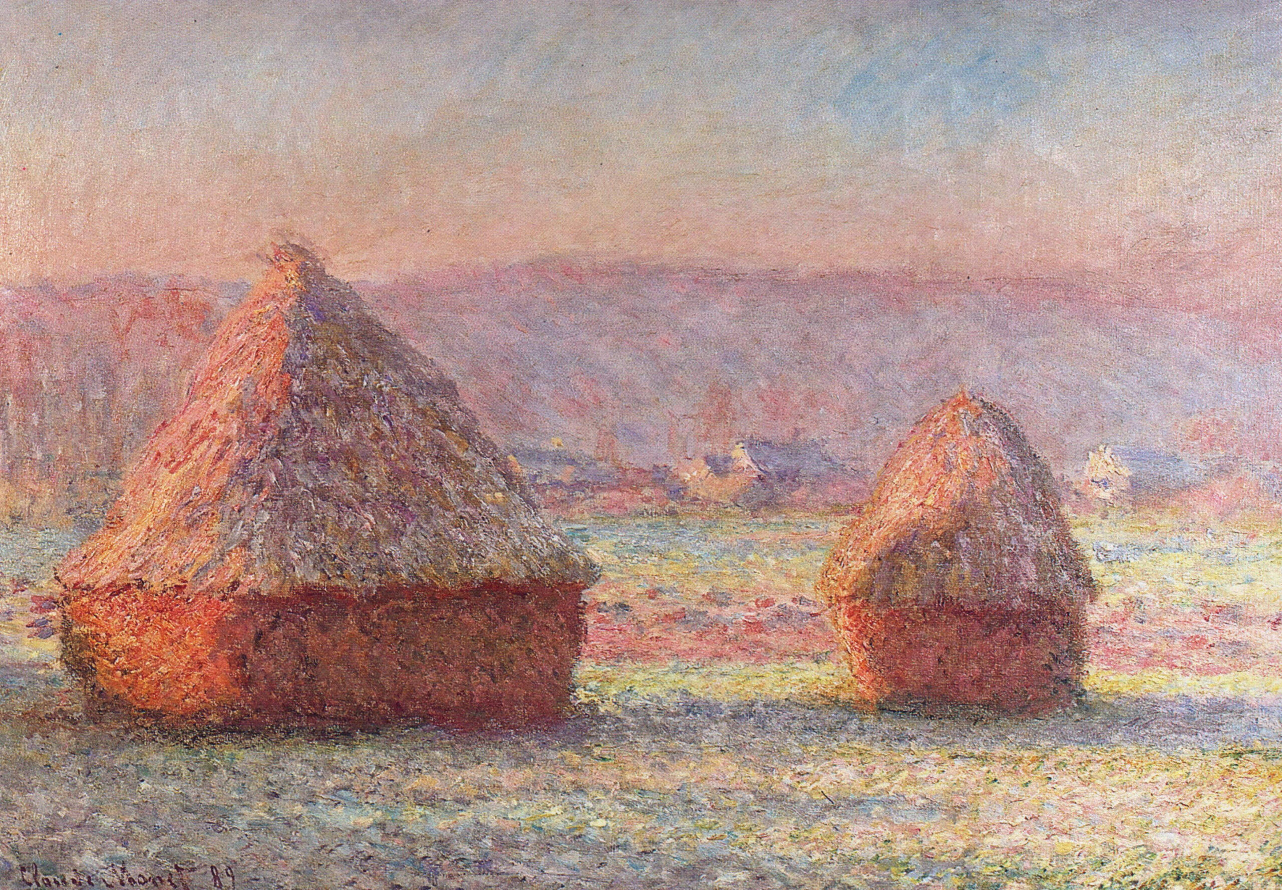 Grainstacks, White Frost Effect (1888) - Claude Monet Tablo