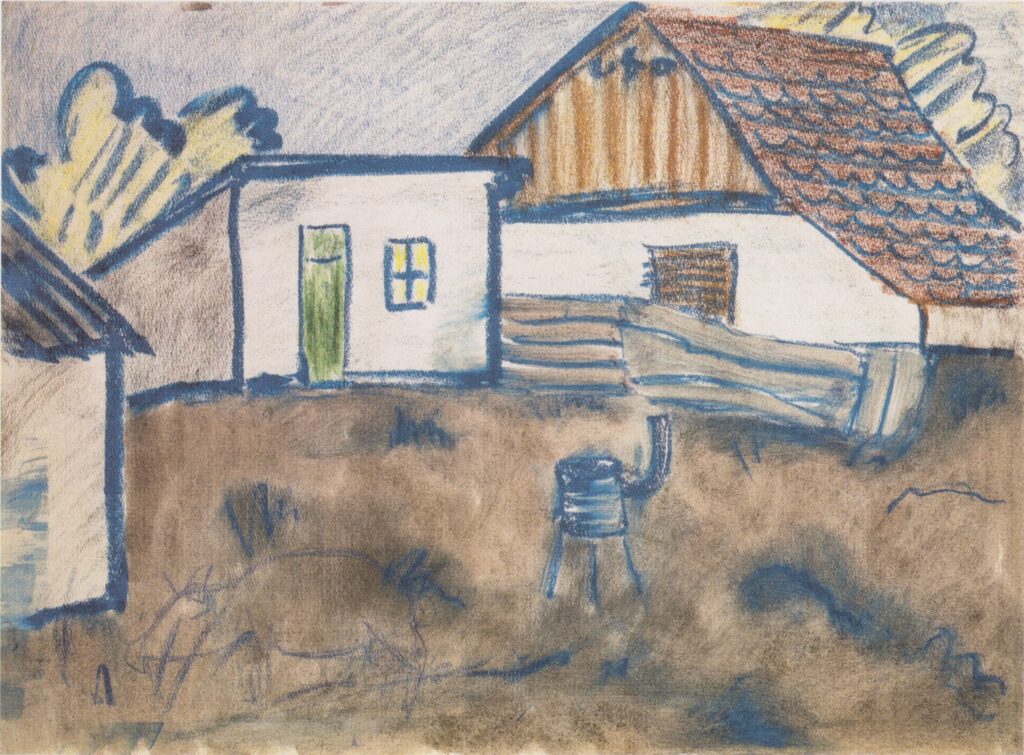 Häuser Mit Ofen Und Schwein (1928) - Otto Mueller Tablo