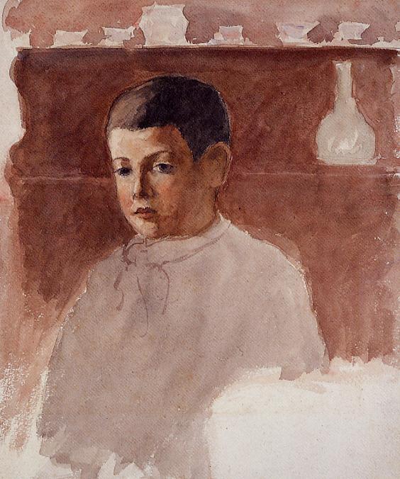 Half Length Portrait of Lucien Pissarro (1875) - Camille Pissarro Tablo