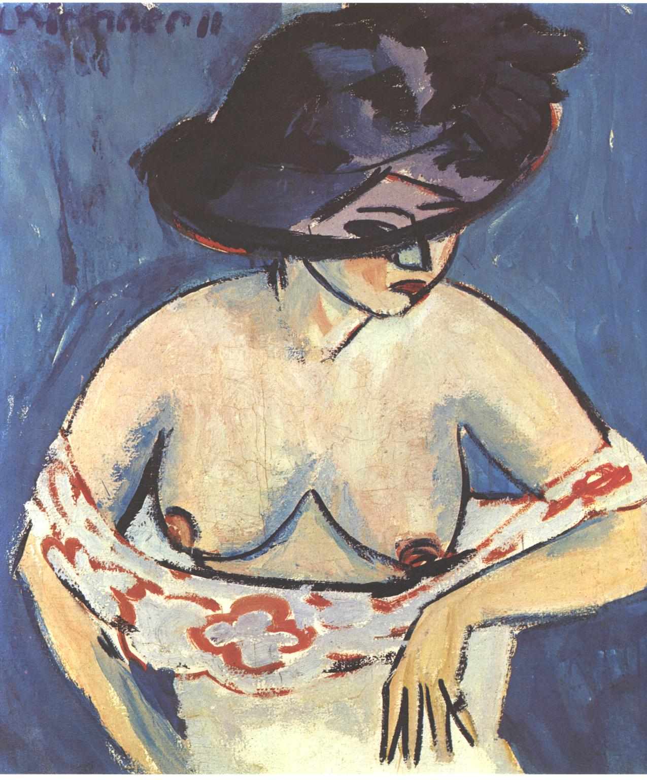 Half Naked Woman with a Hat (1911) - Ernst Ludwig Kirchner Tablo
