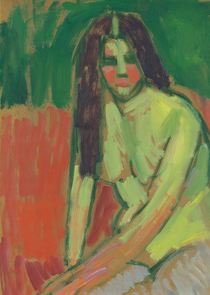Half nude figure with long hair sitting bent (1910) - Alexej von Jawlensky Tablo
