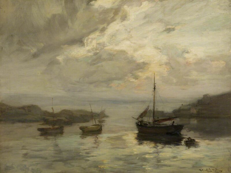 Harbour Scene with Fishing Boats - James Campbell Noble Tablo