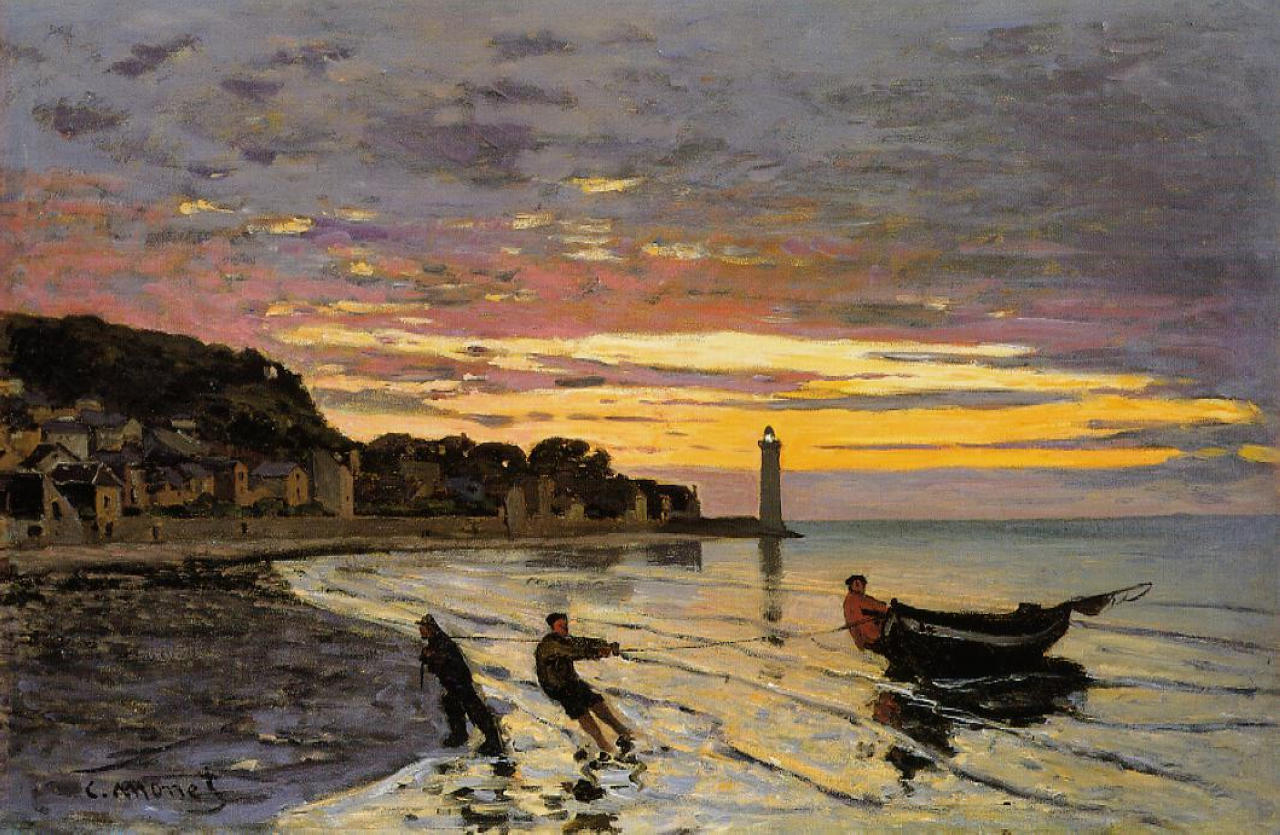 Hauling a Boat Ashore, Honfleur (1864) - Claude Monet Tablo