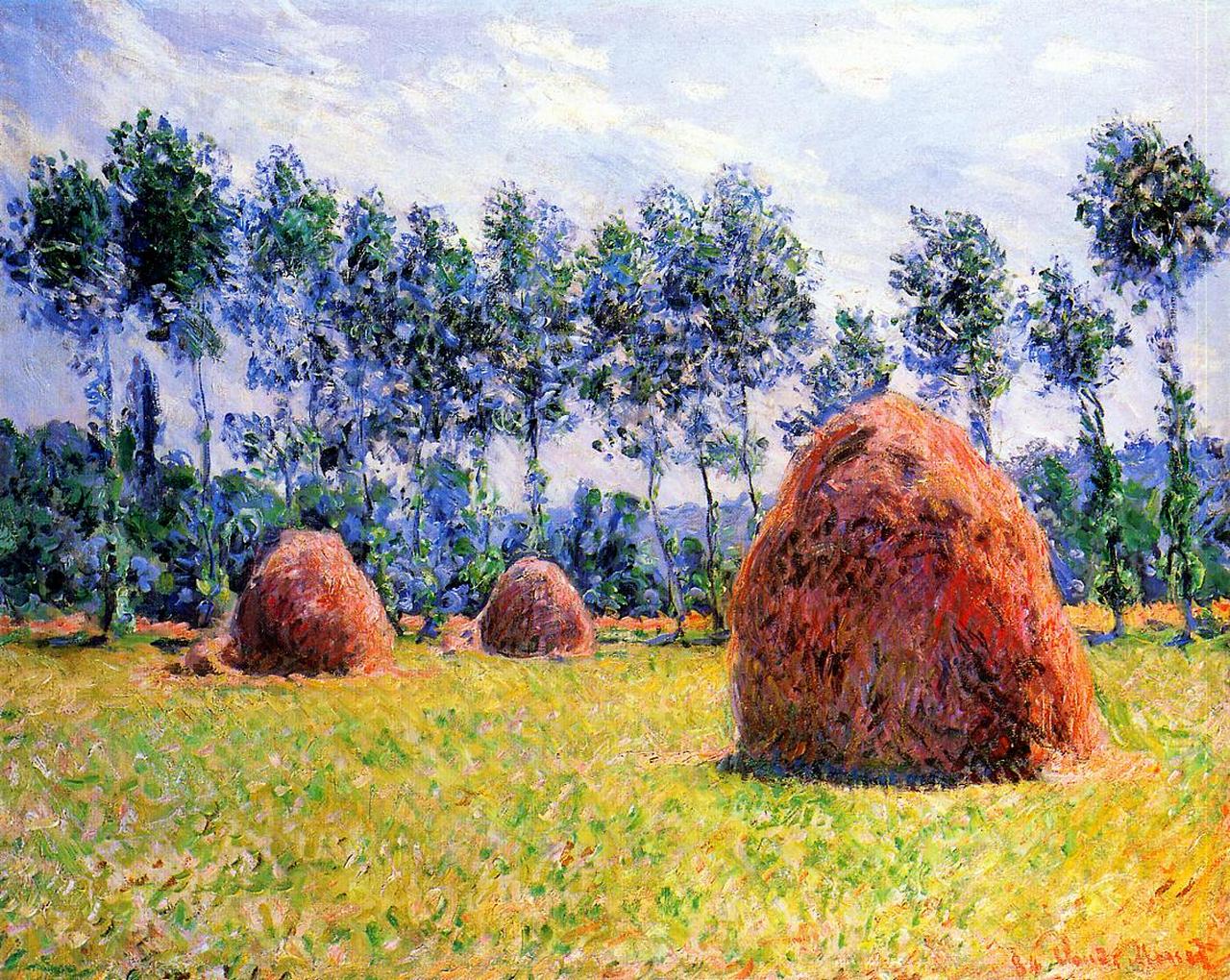 Haystacks at Giverny (1884) - Claude Monet Tablo