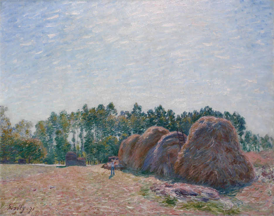 Haystacks at Moret Morning Light (1890) - Alfred Sisley Tablo