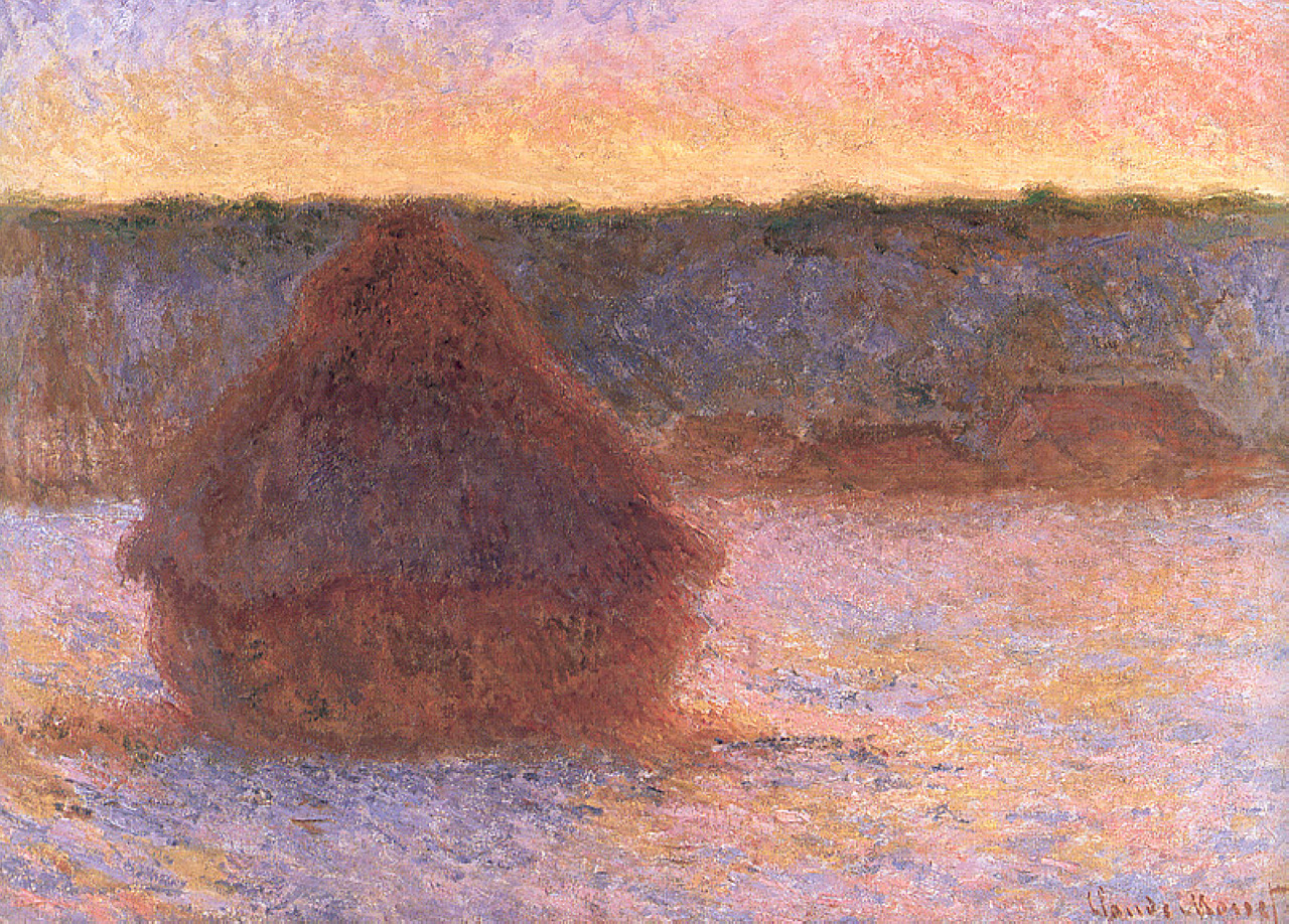 Haystacks at Sunset, Frosty Weather (1891) - Claude Monet Tablo