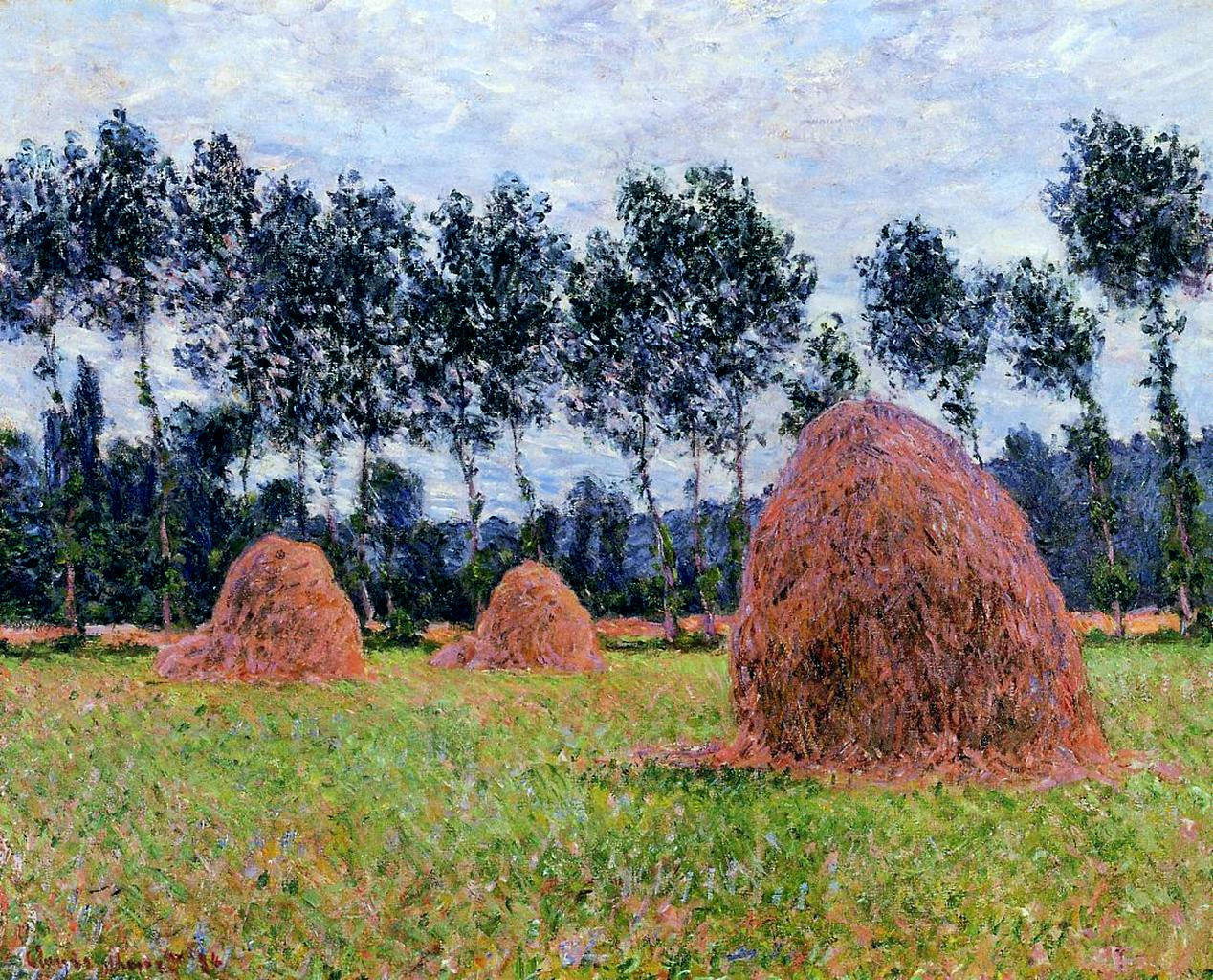 Haystacks, Overcast Day (1884) - Claude Monet Tablo