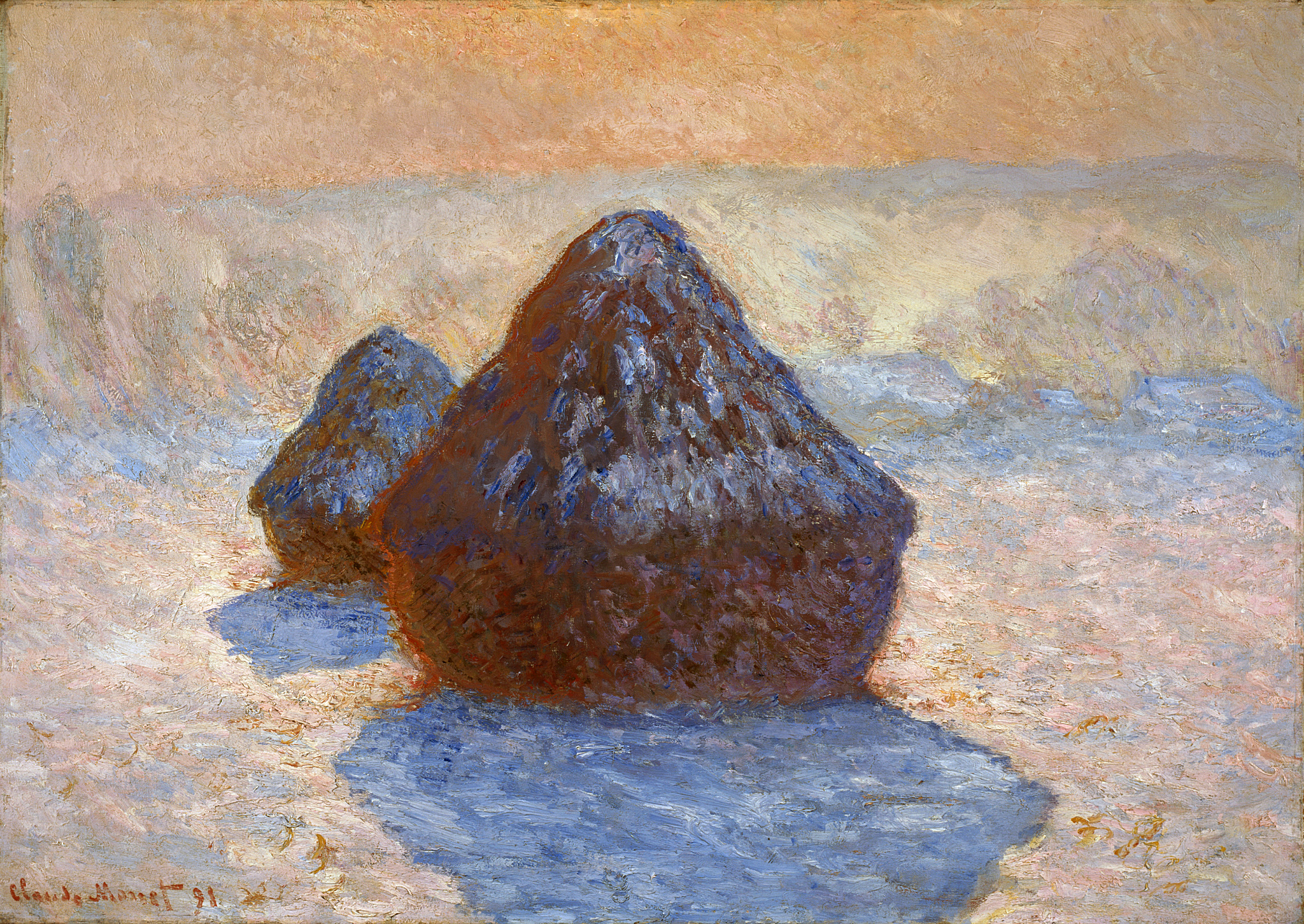 Haystacks, Snow Effect (1891) - Claude Monet Tablo