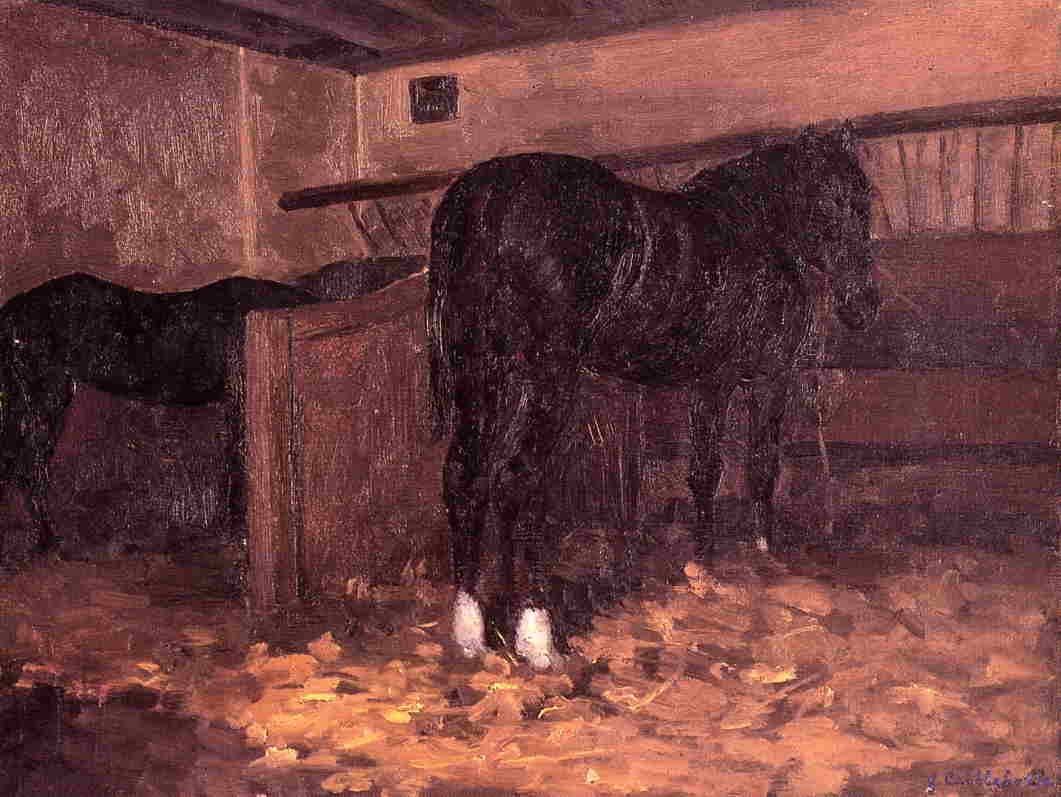 Horses in the Stable (1874) - Gustave Caillebotte Tablo