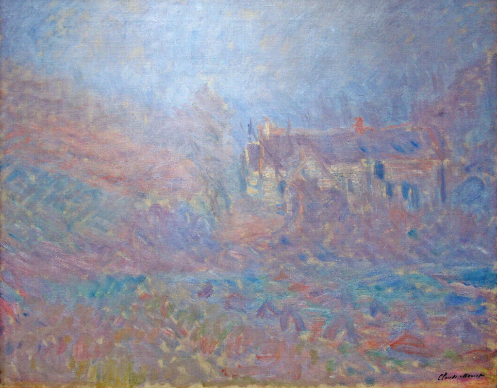 Houses at Falaise in the Fog (1885) - Claude Monet Tablo