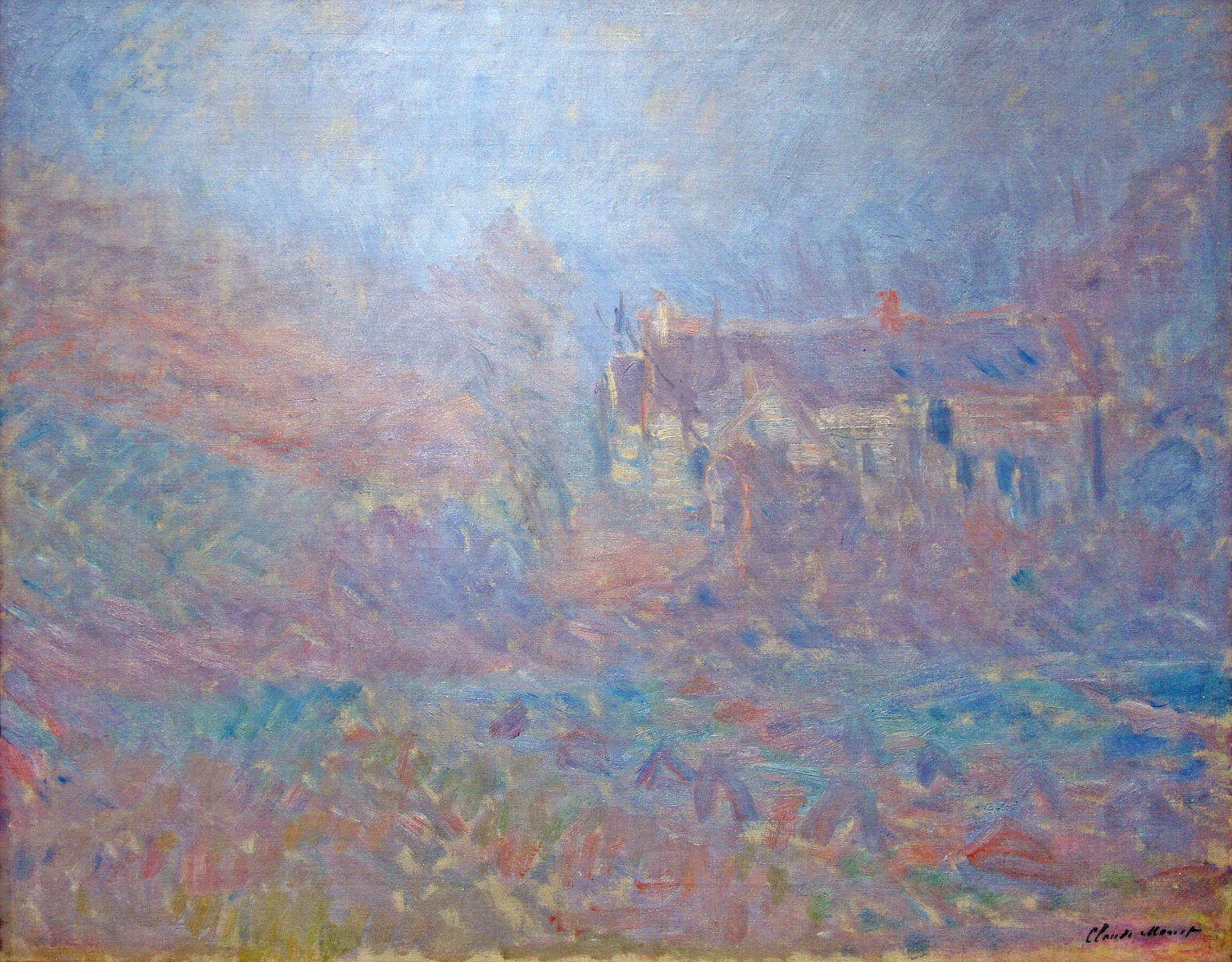 Houses at Falaise in the Fog (1885) - Claude Monet Tablo