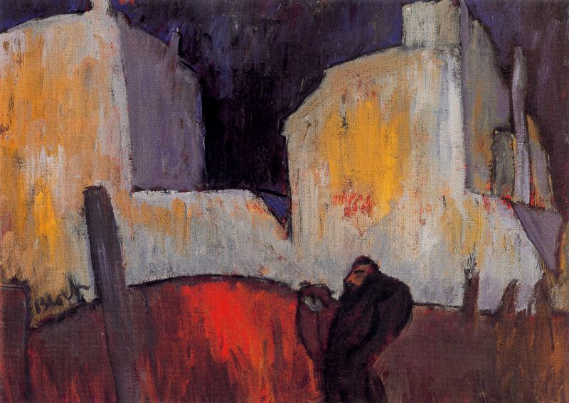 Houses at night - Albert Bloch Tablo