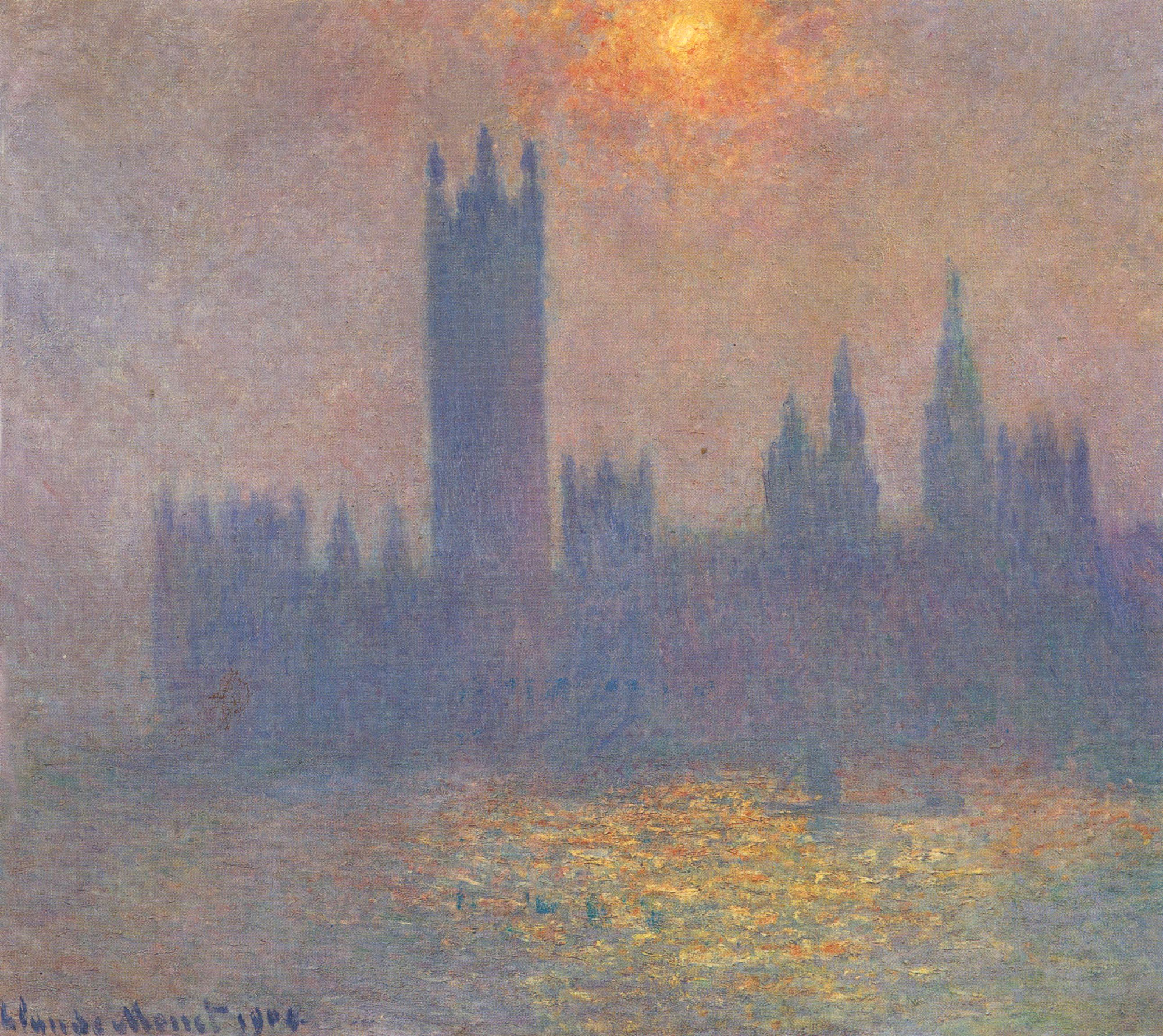 Houses of Parliament, Effect of Sunlight in the Fog (1904) - Claude Monet Tablo