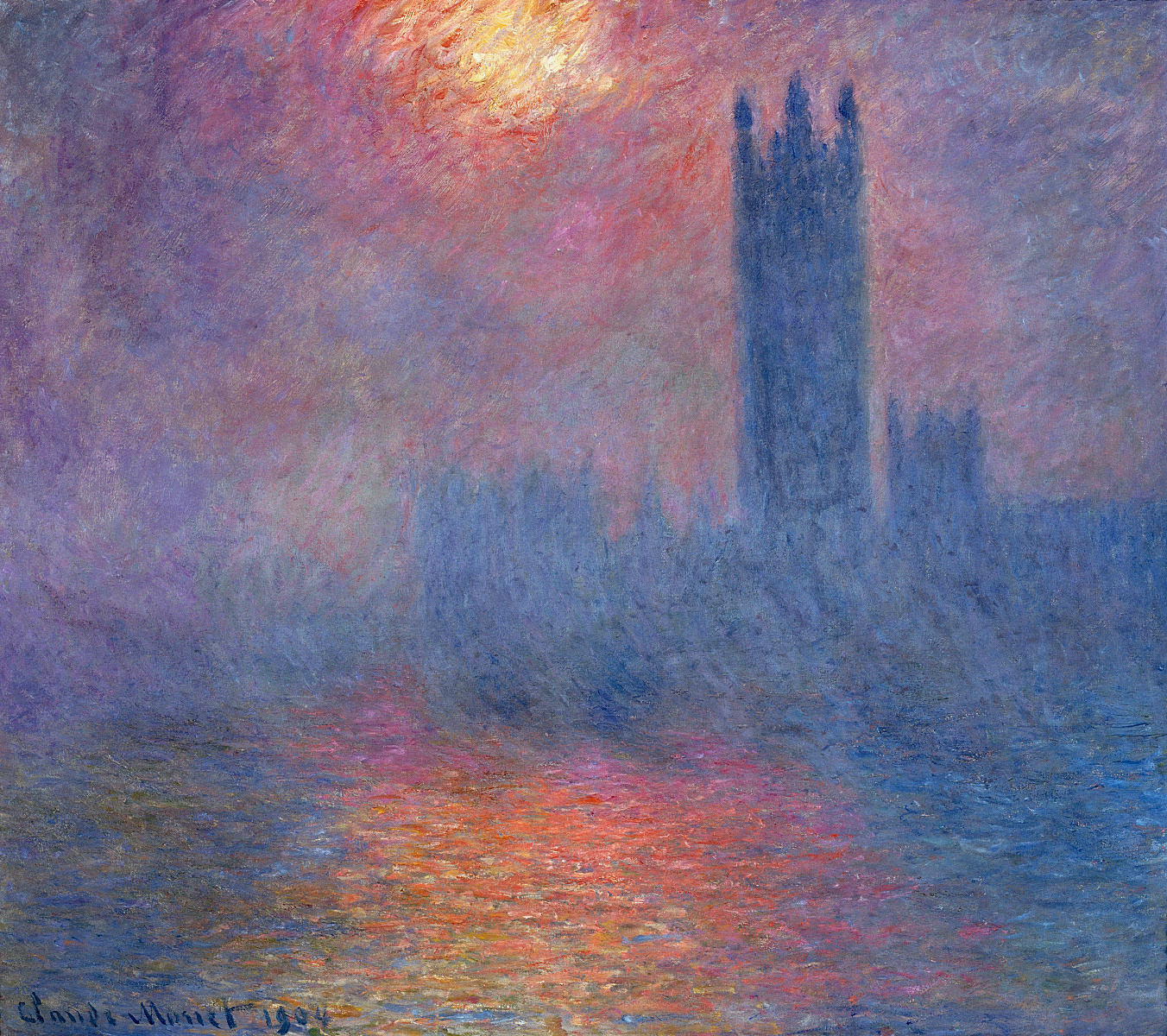 Houses of Parliament, London, Sun Breaking Through (1904) - Claude Monet Tablo