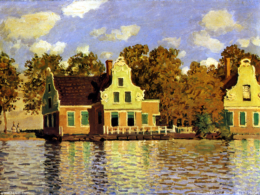 Houses on the Zaan River at Zaandam (1871) - Claude Monet Tablo