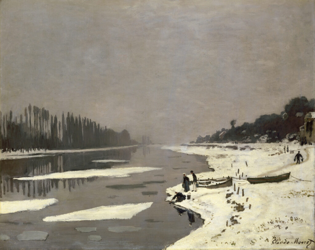 Ice Floes on the Seine at Bougival (1867) - Claude Monet Tablo