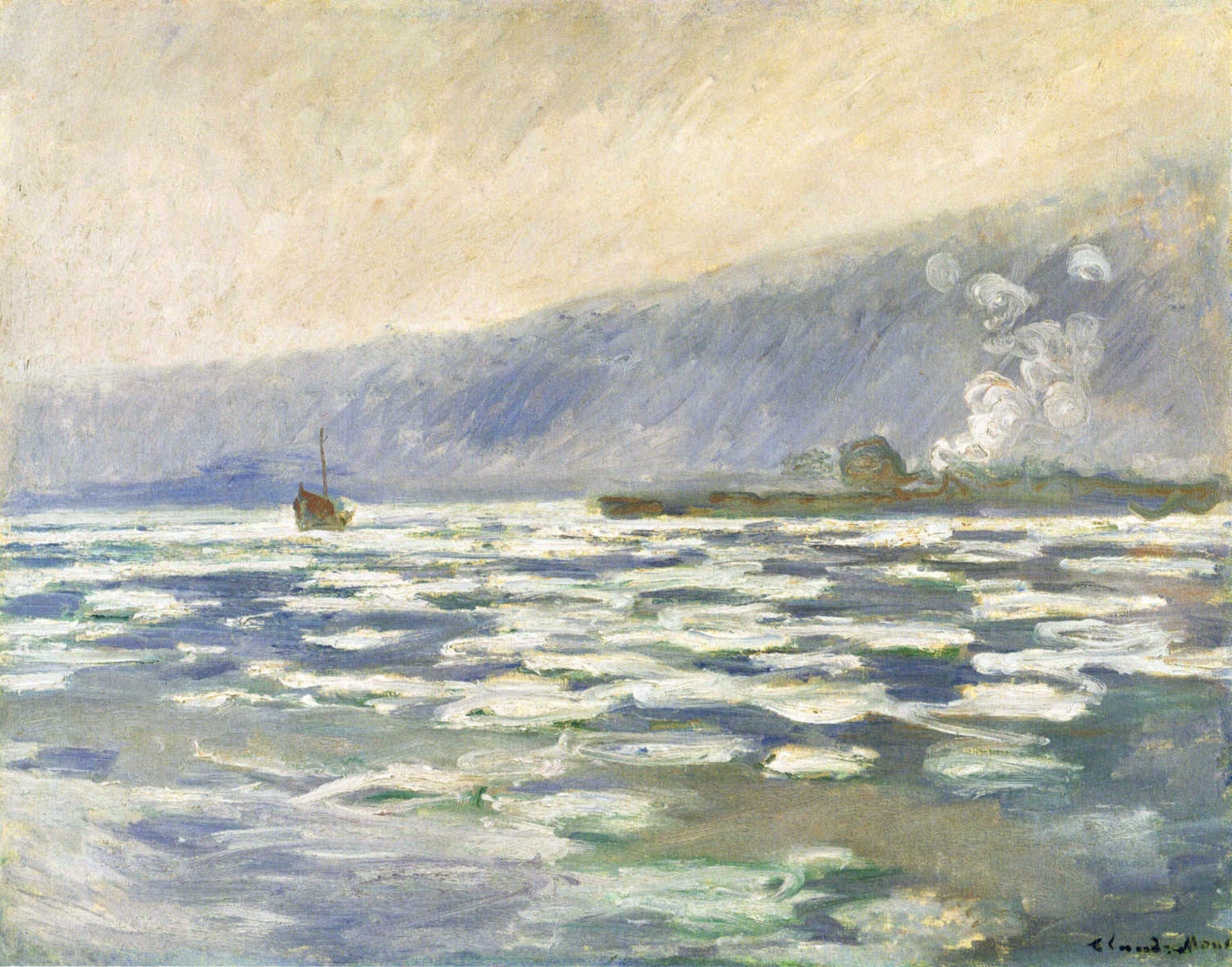 Ice, Lock Port Villez (1893) - Claude Monet Tablo