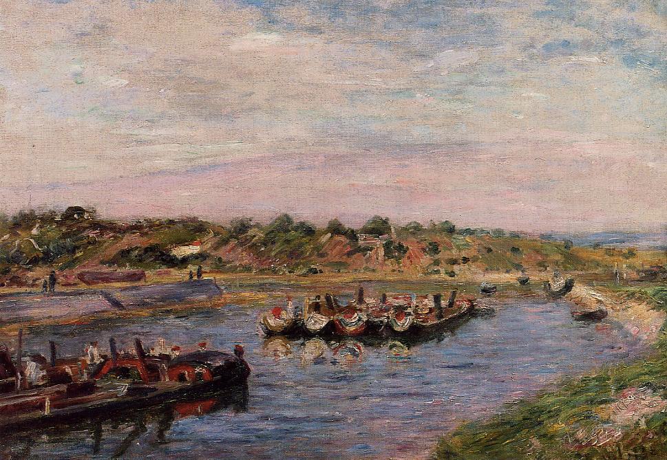 Idle Barges on the Loing Canal at Saint Mammes (1885) - Alfred Sisley Tablo