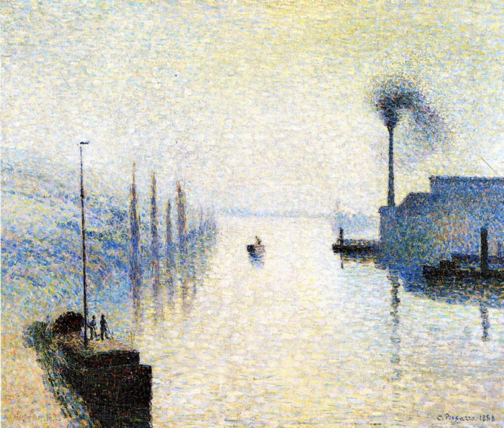 Ile Lacruix, Rouen. Effect of Fog. (1888) - Camille Pissarro Tablo