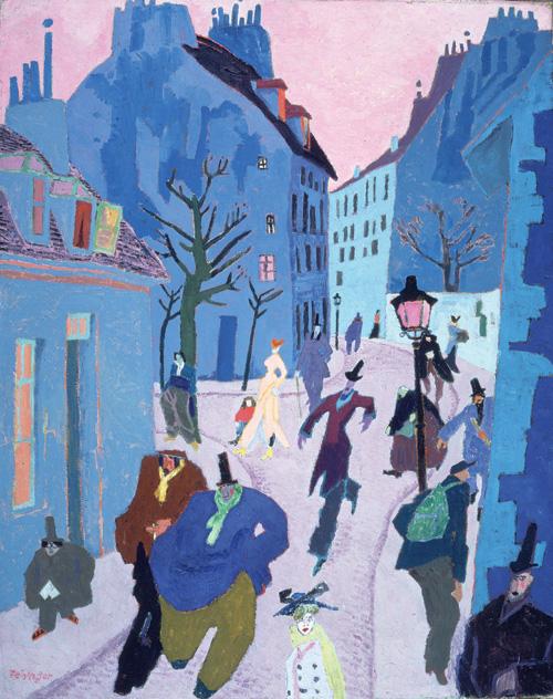 In a Village Near Paris (Street in Paris, Pink Sky) (1909) - Lyonel Feininger Tablo