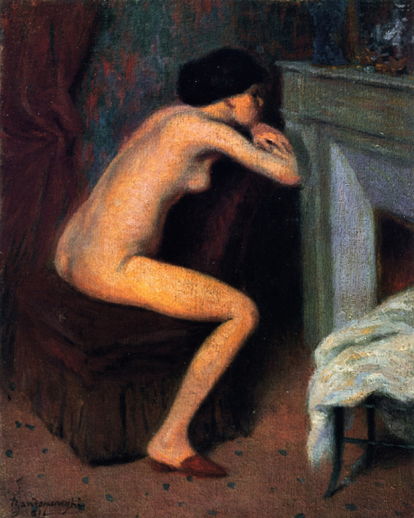 In front of the fireplace (1911) - Federico Zandomeneghi Tablo