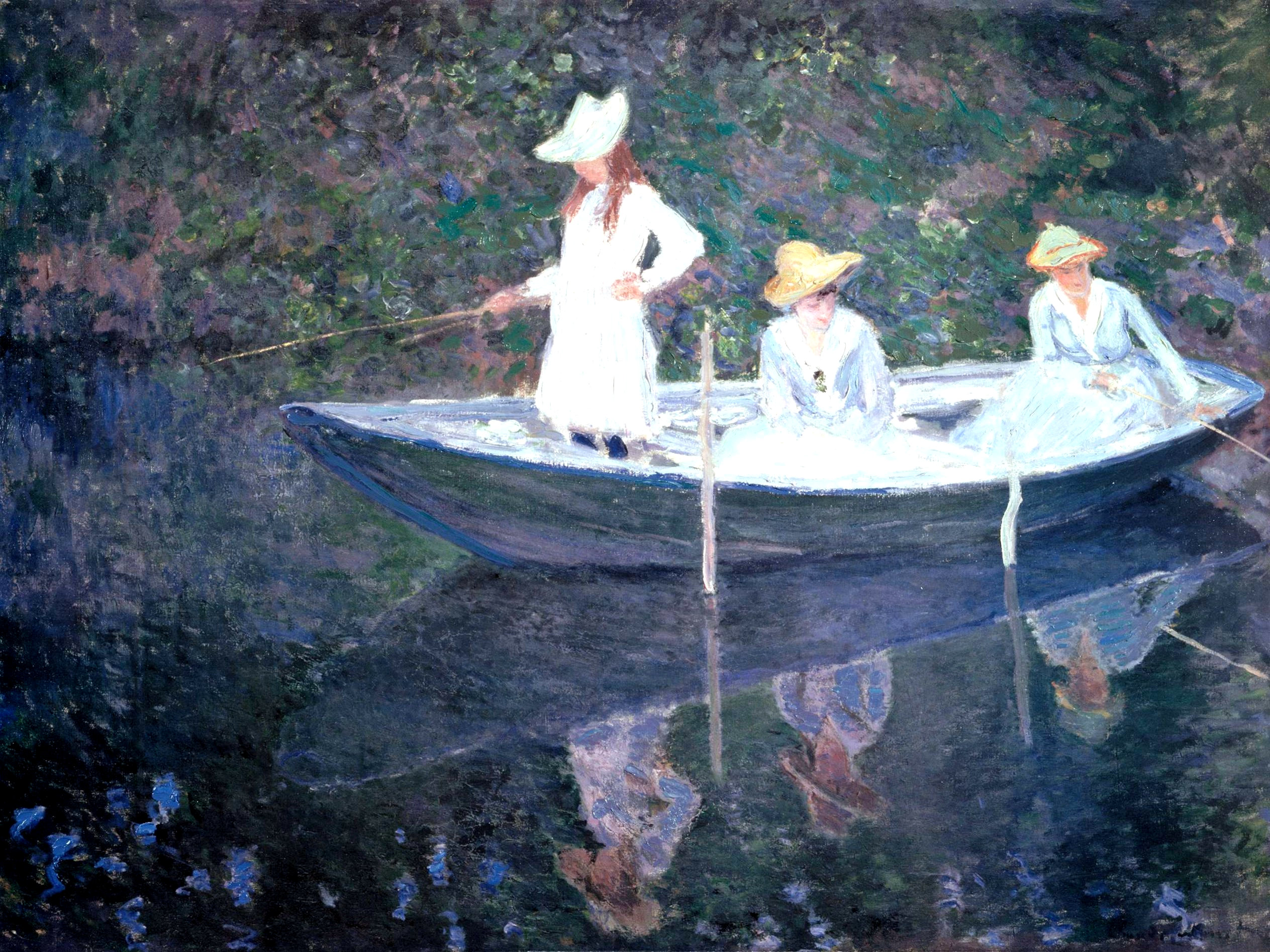 In the Norvegienne Boat at Giverny (1887) - Claude Monet Tablo