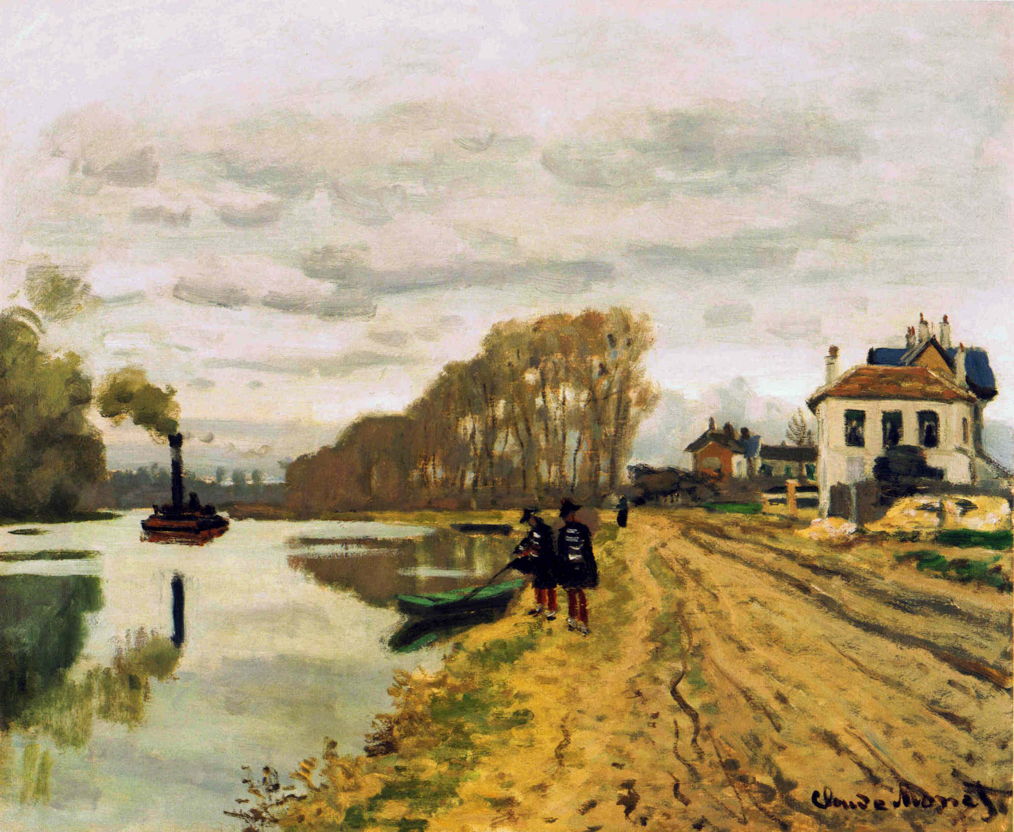 Infantry Guards Wandering along the River (1870) - Claude Monet Tablo