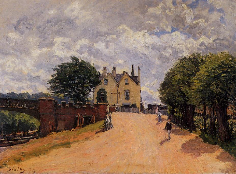 Inn at East Molesey with Hampton Court Bridge (1874) - Alfred Sisley Tablo