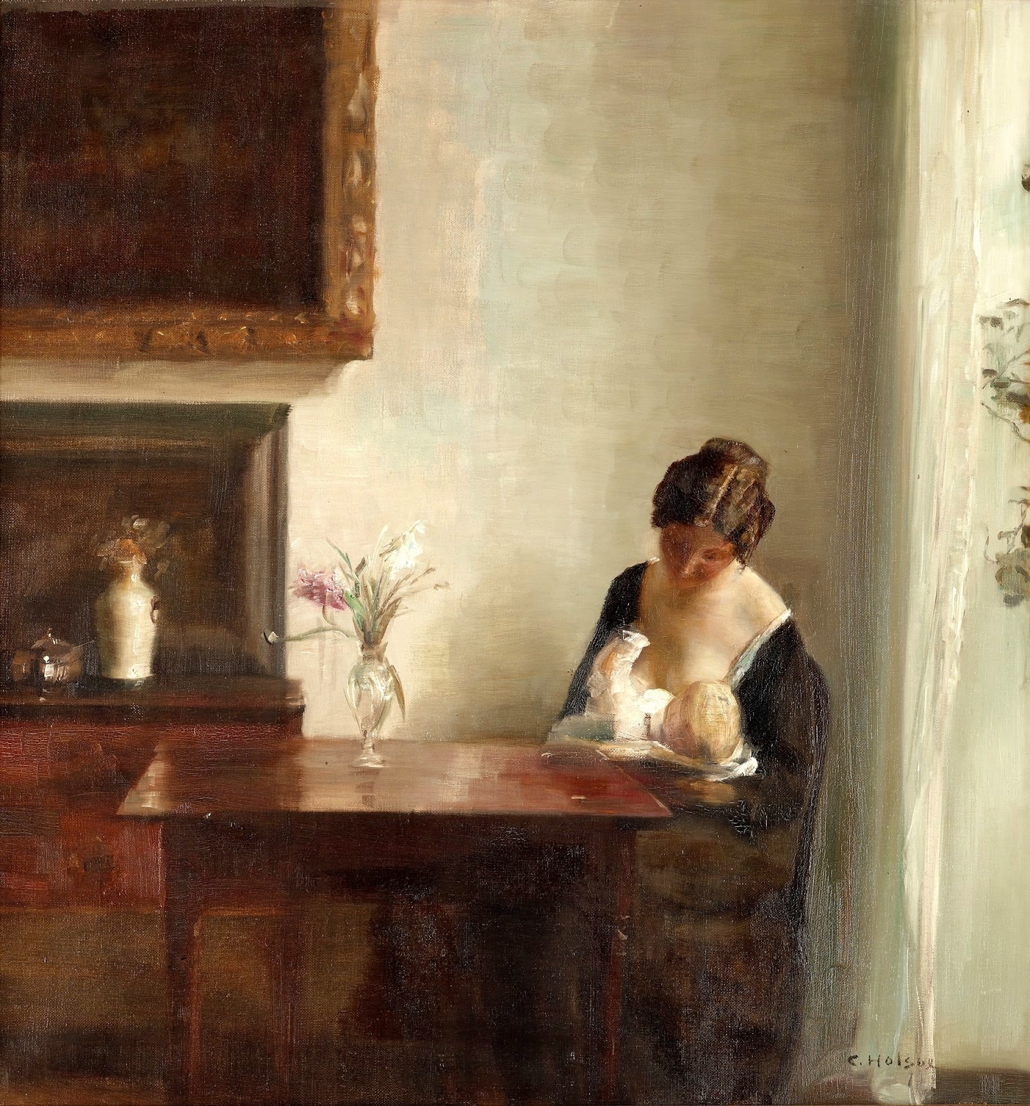 Interior with Woman and Child (1900) - Carl Holsøe Tablo