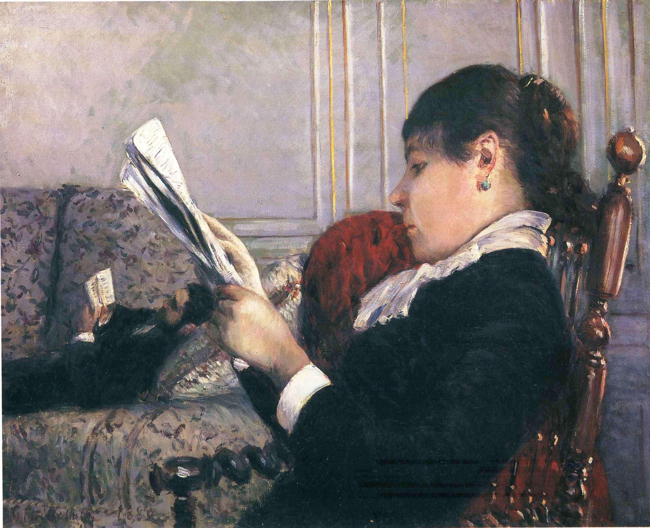 Interior, Woman Reading (1880) - Gustave Caillebotte Tablo
