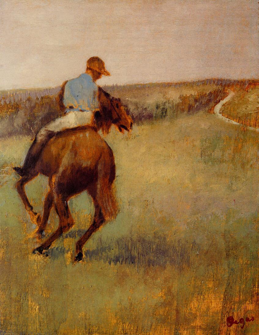 Jockey in Blue on a Chestnut Horse (1889) - Edgar Degas Tablo