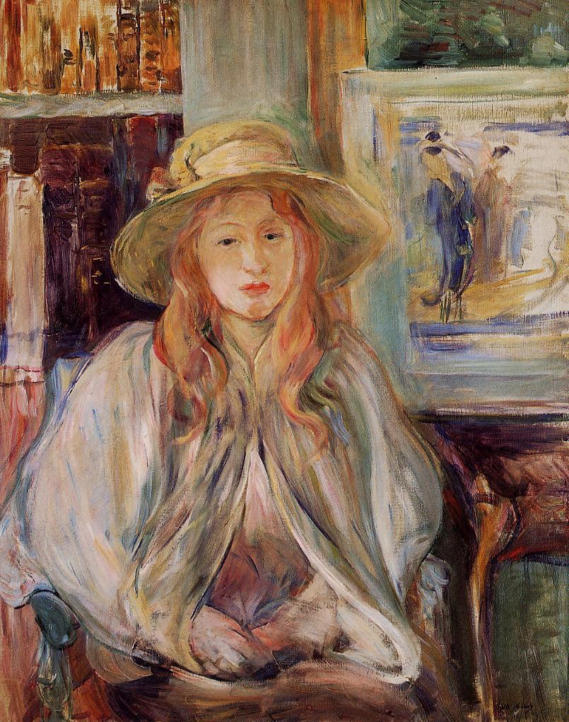 Julie Manet with a straw hat (1892) - Berthe Morisot Tablo