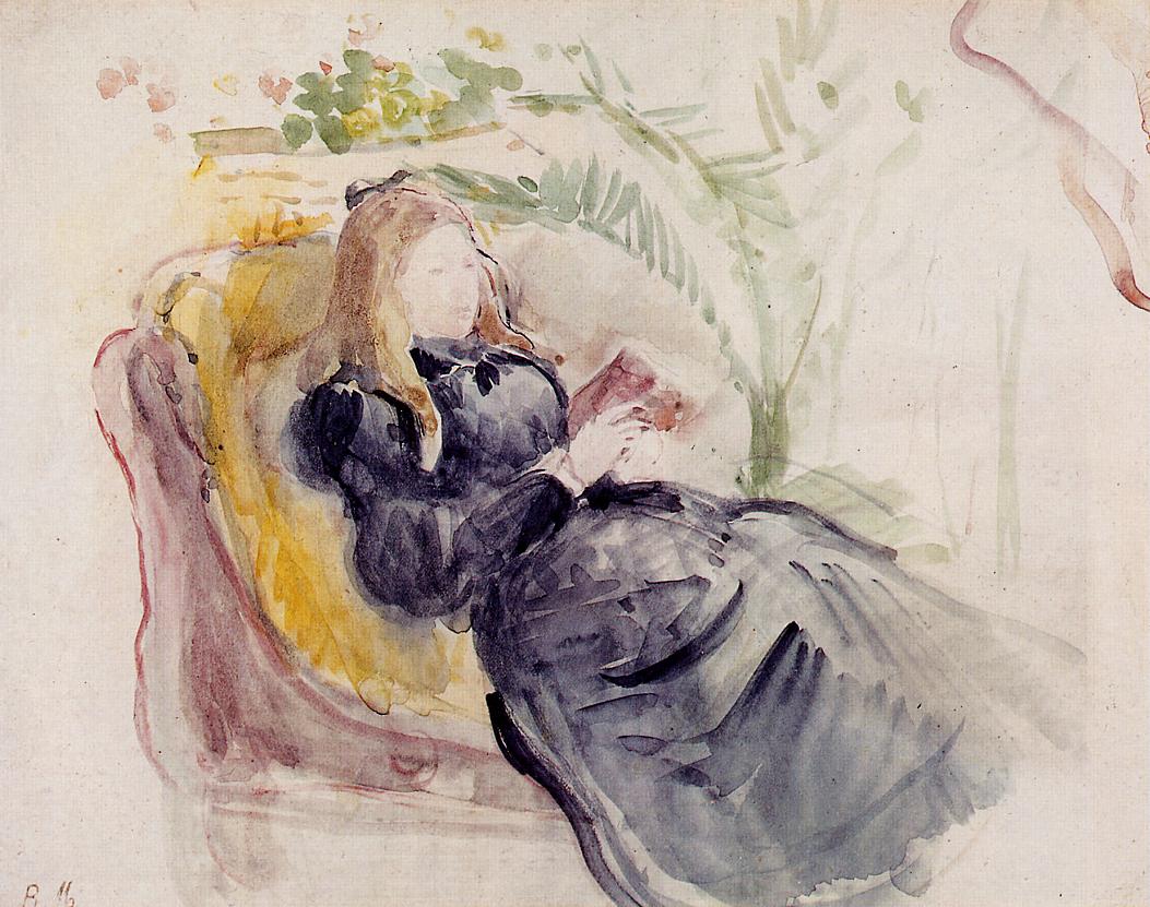 Julie Manet, Reading in a Chaise Lounge (1890) - Berthe Morisot Tablo