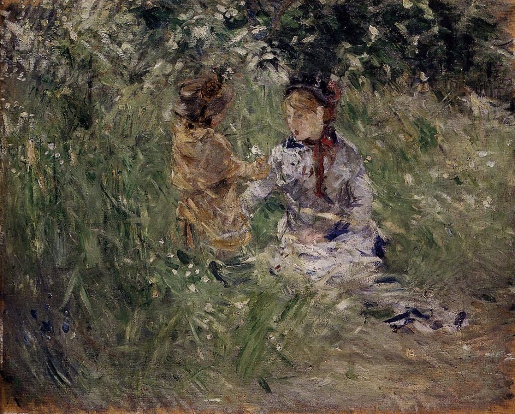 Julie with Pasie in the Garden at Bougival (1881) - Berthe Morisot Tablo