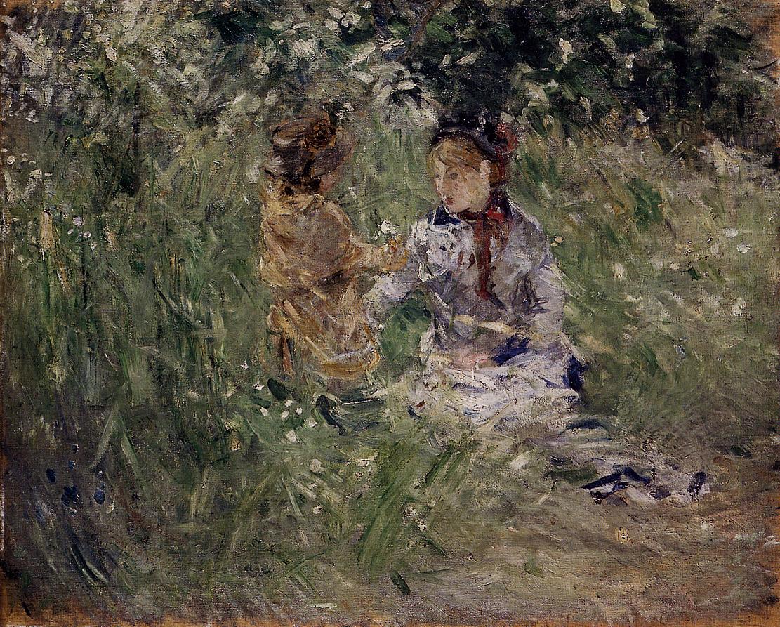 Julie with Pasie in the Garden at Bougival (1881) - Berthe Morisot Tablo