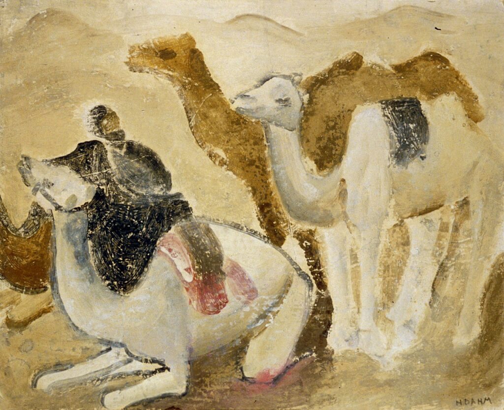 Kamele und Beduinen in der Wüste - Helen Dahm Tablo