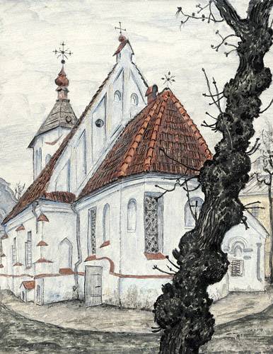 Kaunas. Saric Church. (1930) - Mstislav Dobuzhinsky Tablo
