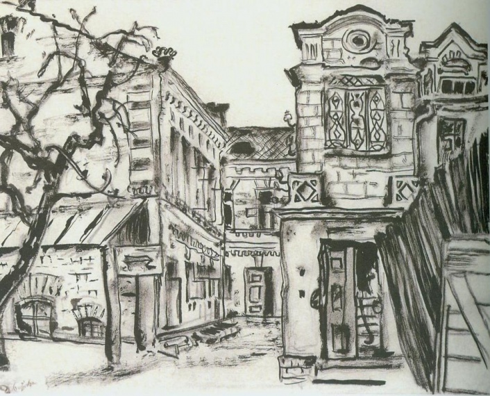 Kaunas, old houses (1932) - Mstislav Dobuzhinsky Tablo