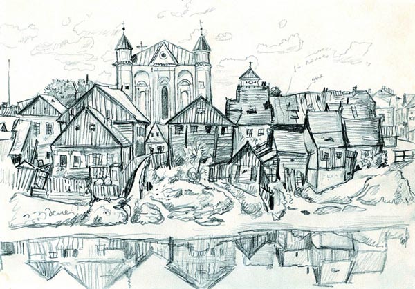 Kedainiai. View of the city. (1933) - Mstislav Dobuzhinsky Tablo